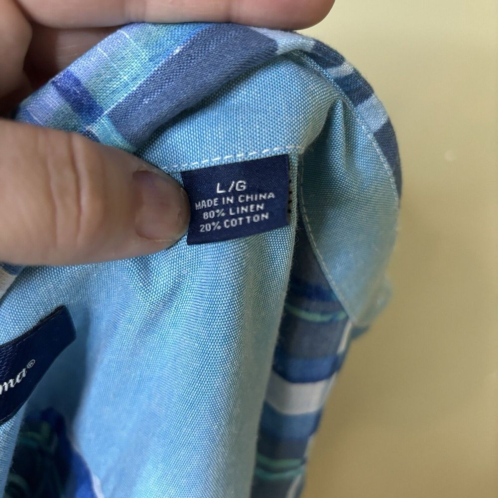 Men's Tommy Bahama Long Sleeved Linen Blend Blue Plaid Button Up Shirt Large - Picture 4 of 6